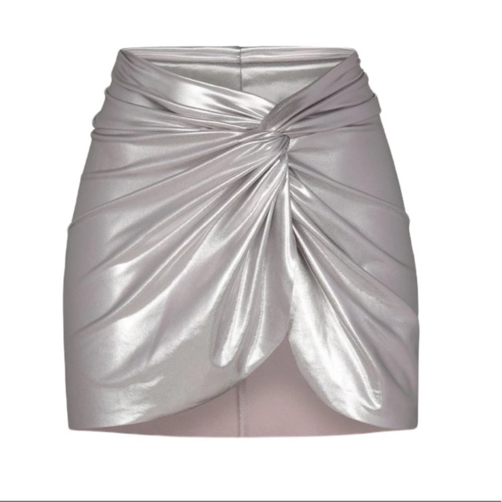 SKIMS Metallic Swim Sarong Mini Skirt Nickel